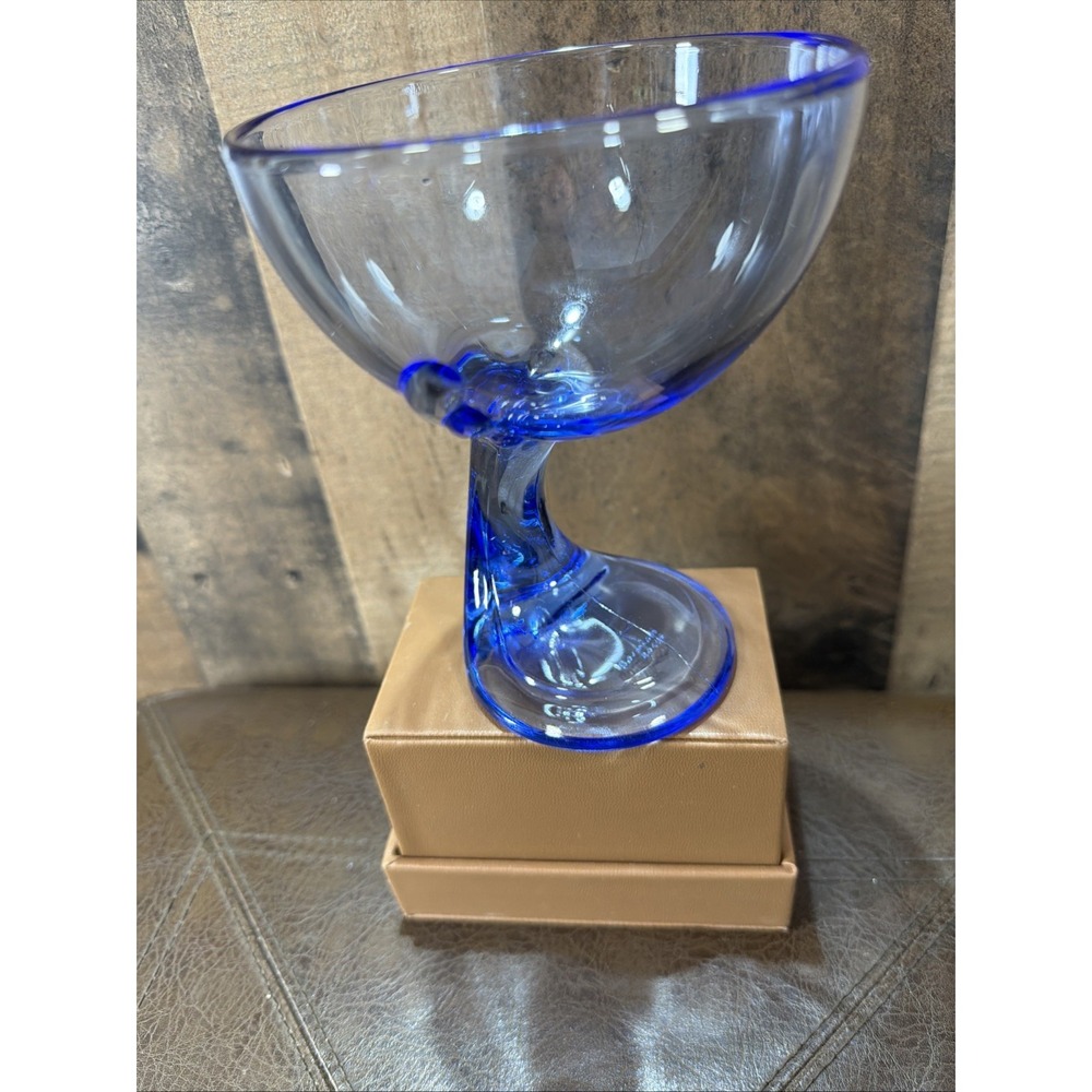 Bormioli Rocco Jerba Cobalt Blue Wing Glass Wine Cup Goblet Italy Vtg 1980s